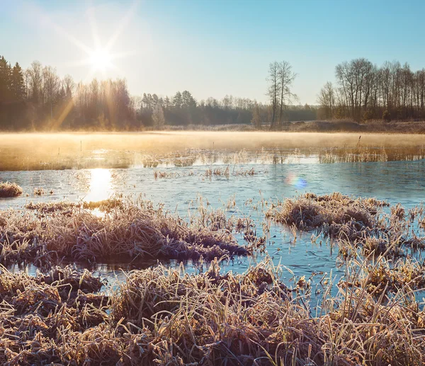 Téli tó napkeltekor — Stock Fotó