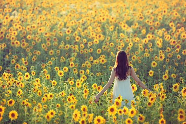 Girl in sunflowers — Stock Photo, Image