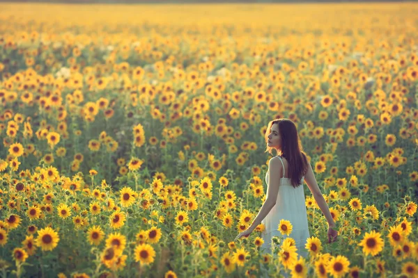 Mädchen in Sonnenblumen — Stockfoto