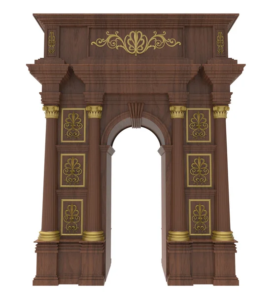 Классическая деревянная арка с колоннами с резьбой Стоковая Картинка