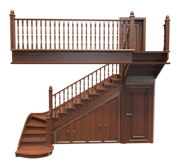 Dřevěné schodiště zdobené řezbami Royalty Free Stock Obrázky