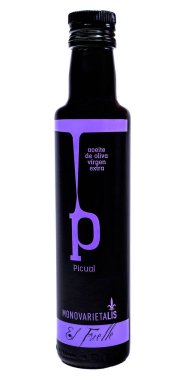 Sibiu, Romanya - 30 Haziran 2020. Soğuk algınlığı ve erken hasat zeytinleriyle yapılan ekstra İspanyol zeytinyağı şişesi.