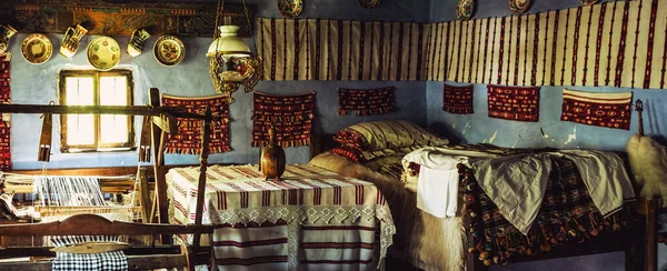 Traditional Romanian Folk House Interior Rural Furniture Decoration — Stock Photo, Image