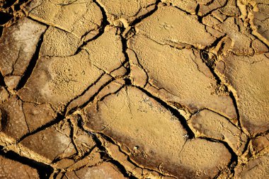 Kurumuş toprak yaz güneşli bir günde çatlaklarla