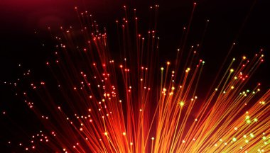 Siyah arkaplanda optik fiber ağ kablosu.