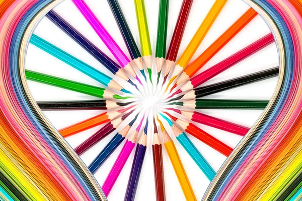 Kolor Fala Curl Tęcza Pasek Papier Kolorowanki Drewniany Ołówek Kole — Zdjęcie stockowe