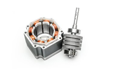 Stepper motoru, parçalanmış, beyaz üzerinde
