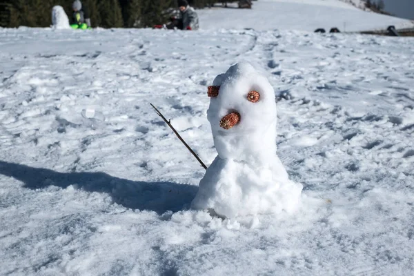 太陽の下で小さな雪だるまが — ストック写真