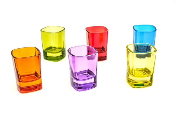 Colored Empty Small Glasses White Background — Stock Photo, Image