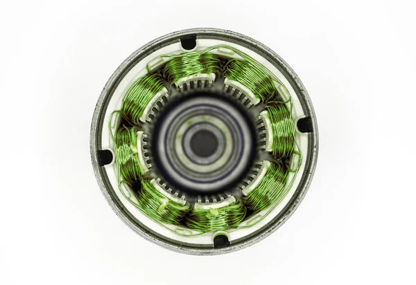 緑色のワイヤを有する電気モーターステータ — ストック写真