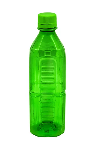 Vista Frontal Botella Verde Plástico Pet Vacía Aislada Blanco — Foto de Stock