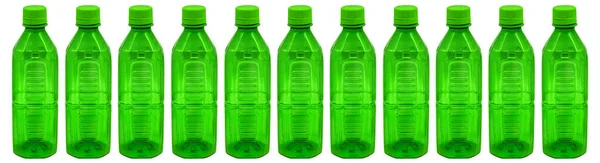 白色隔离开的空Pet塑料绿瓶的前景 — 图库照片