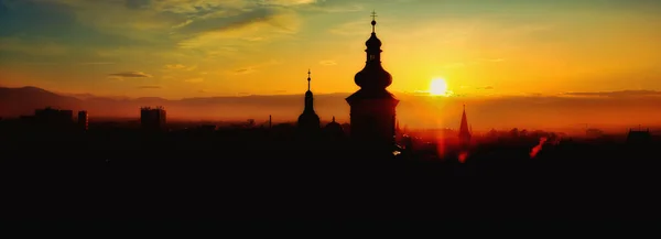 Atardecer Sobre Ciudad Sibiu Rumania — Foto de Stock