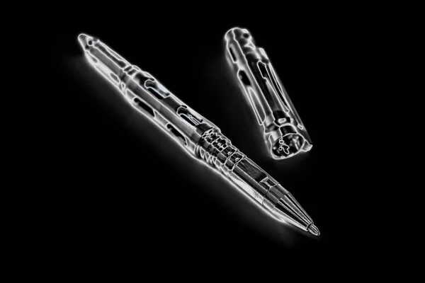 Titanium Tactical Ballpoint Pen Black Background — Stock Photo, Image