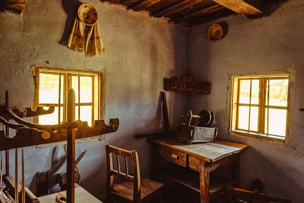 Traditional Romanian Folk House Interior Rural Furniture Decoration — Stock Photo, Image