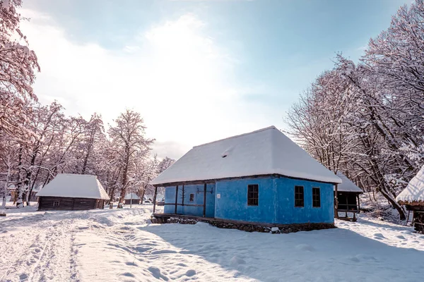 Tradiční Rumunská Vesnice Transylvánii Starým Domem Střešní Střešní Krytiny Pokryté — Stock fotografie