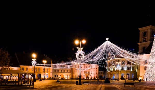 Sibiu City Rumania Diciembre 2020 Vista Panorámica Plaza Grande Desde — Foto de Stock