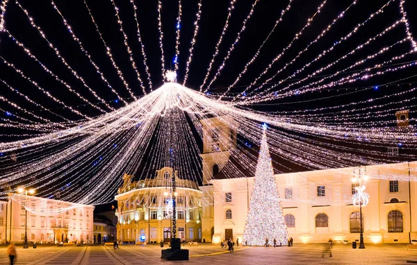 Sibiu City Rumania Diciembre 2020 Vista Panorámica Plaza Grande Desde — Foto de Stock