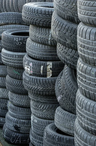 Sibiu Romania January 2019 Used Tire Stacks Workshop Vulcanization Yard — Stock Photo, Image