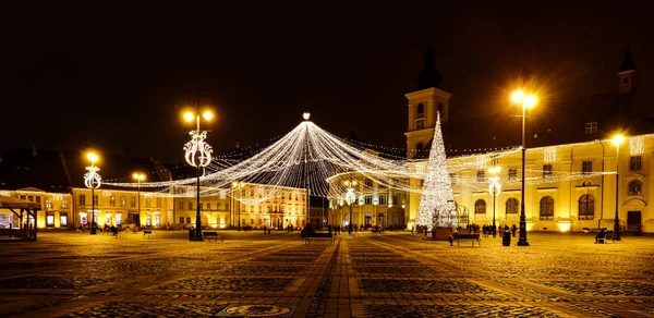 Sibiu City Rumania Diciembre 2020 Vista Plaza Grande Desde Ciudad — Foto de Stock