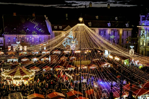 Sibiu Rumania Noviembre 2019 Vista Panorámica Del Mercado Tradicional Navidad — Foto de Stock