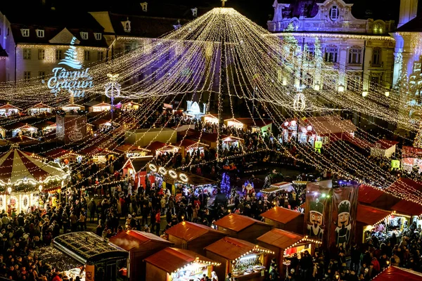 Sibiu Romania Novembre 2019 Vista Panoramica Del Tradizionale Mercatino Natale — Foto Stock