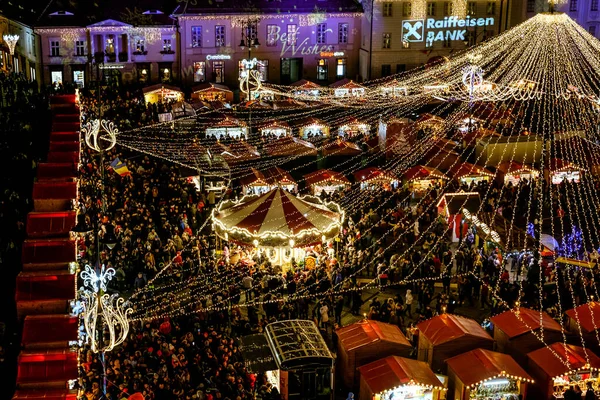 Sibiu Roemenië November 2019 Panoramisch Uitzicht Traditionele Kerstmarkt Het Historische — Stockfoto