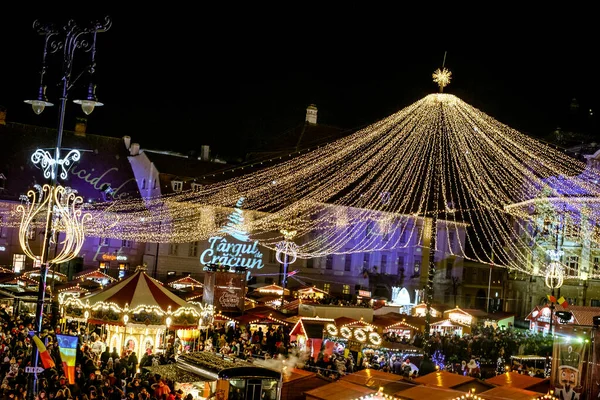 Sibiu Rumania Noviembre 2019 Vista Panorámica Del Mercado Tradicional Navidad — Foto de Stock