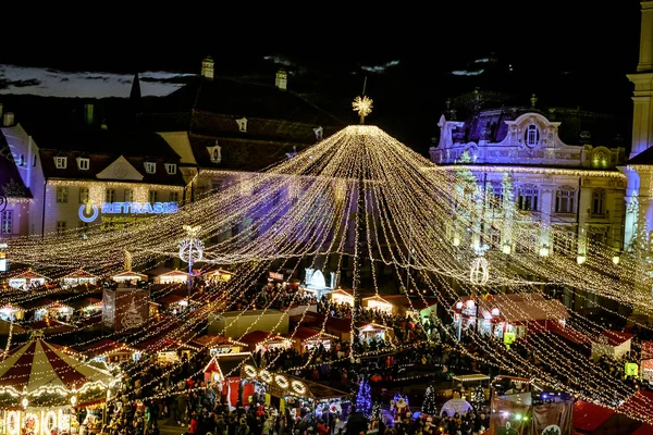Sibiu Romênia Novembro 2019 Vista Panorâmica Mercado Tradicional Natal Centro — Fotografia de Stock