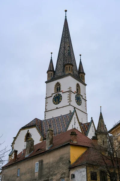 Sibiu City Romania December 2020 罗马尼亚锡比乌市圣玛丽路德教会教堂景观 — 图库照片