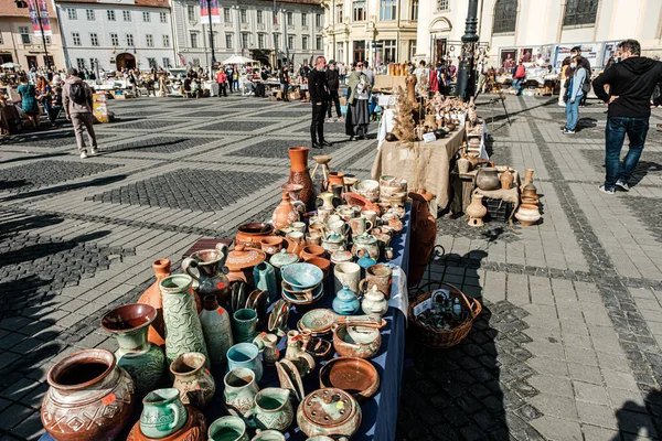 Sibiu City Romania September 2021 Traditional Romanian Handmade Ceramics Market — Stock Photo, Image