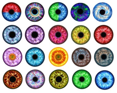 İnsan gözünün resimlerinin bir derlemesi. Yaratıcı grafik tasarımı dijital sanat eseri