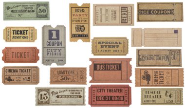 Beyaz arka planda izole edilmiş eski model otobüs bileti