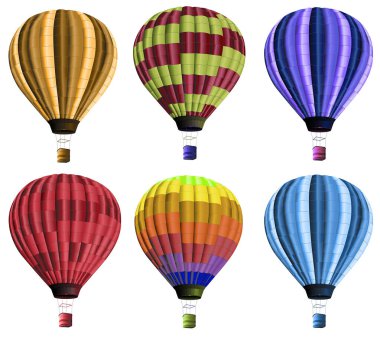 Bir desenli sıcak hava balonu koleksiyonu hafif parlak görünür ve dikey dikişleri gösteren bir şişkinliktir. Alttaki sepet silindirik.