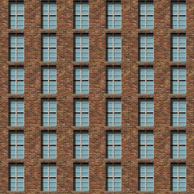 Pencereli eski bir tuğla duvarın çizimi