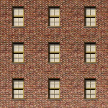 Pencereli eski bir tuğla duvarın çizimi