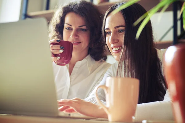 Dos mujeres trabajando juntas en el portátil — Foto de Stock