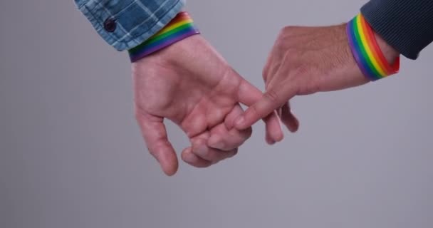 Homosexuell pärchen halten hände von pinky fingers — Stockvideo
