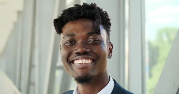 Portrét šťastného afroamerického podnikatele — Stock video