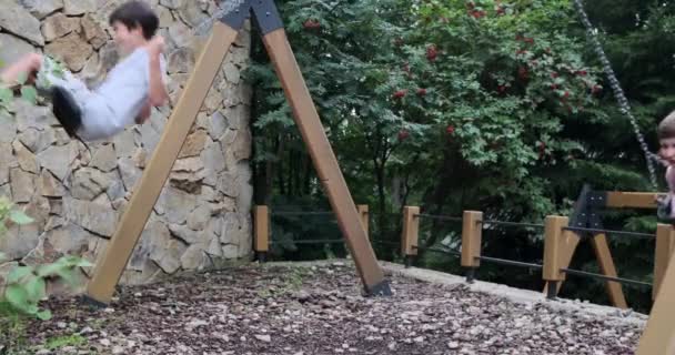 Children playing on swing at park — Stock Video