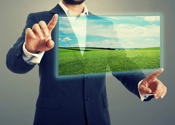 Man holding digital screen — Stock Photo, Image