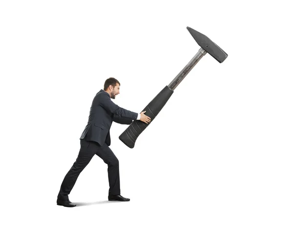 Man with big hammer — Stock Photo, Image