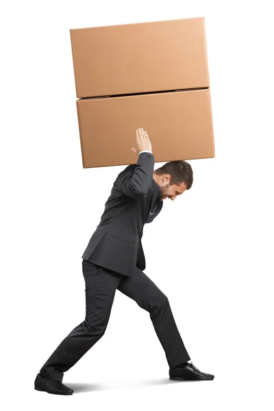 Tired businessman in the suit carrying — Stock Photo, Image
