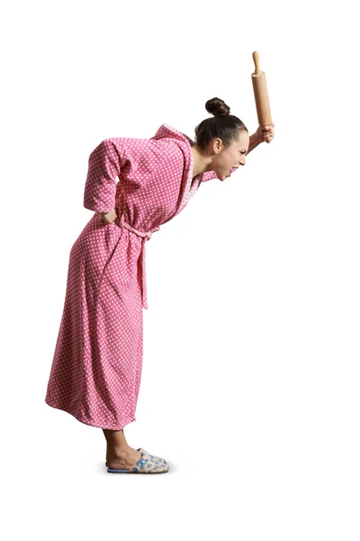 Housewife holding rolling pin — Stock Photo, Image