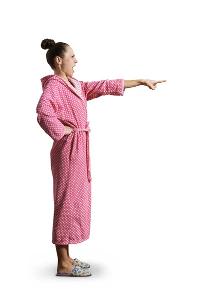 Housewife screaming and pointing — Stock Photo, Image