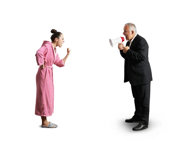 Homem segurando megafone e gritando — Fotografia de Stock