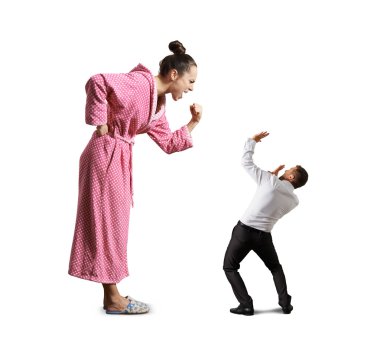 housewife showing fist to man clipart