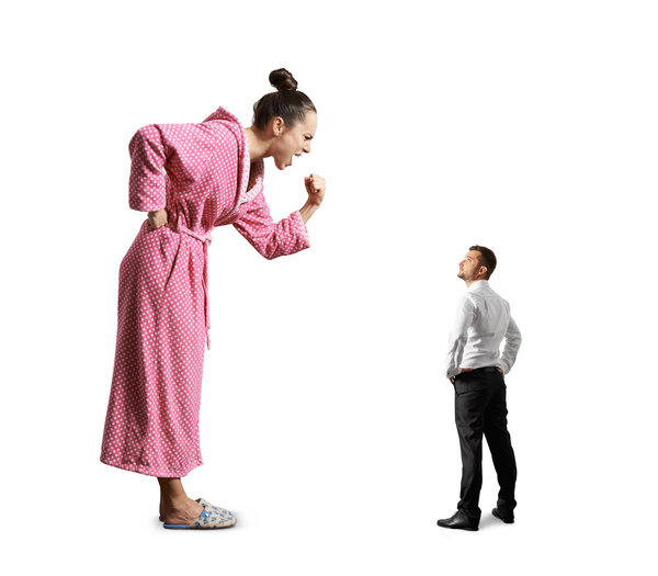 man looking at emotional big woman