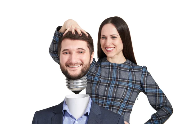 Woman twisting mans head — Stock Photo, Image