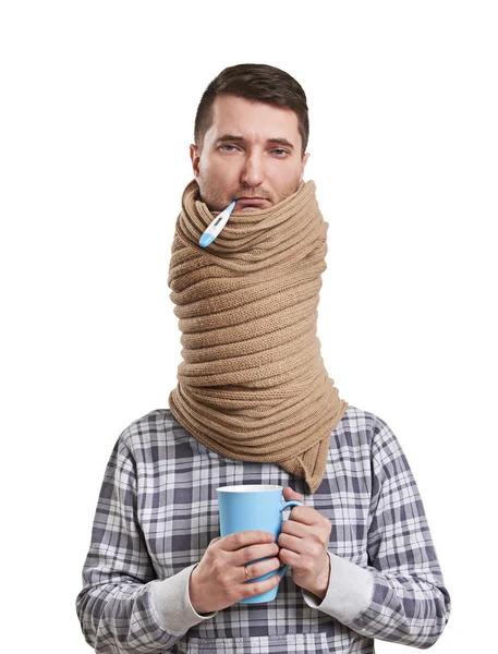 Sad man in scarf have a flu — Stock Photo, Image